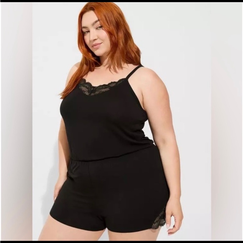 Black Lace Trim Sleep Romper